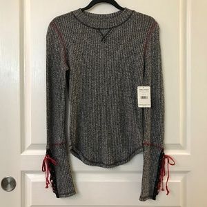 NWT Free People Grey Sweater with Red Lace-Up